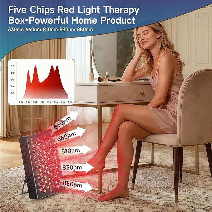 Red Light Therapy Box 5in1 LED with 630-660-810-830-850 Metal Case 3 Modes Red Light Panel with Soft Belt 6 Timing Set - 9 Pulse Modes - 4-Level - Red Light Therapy Panel for Body