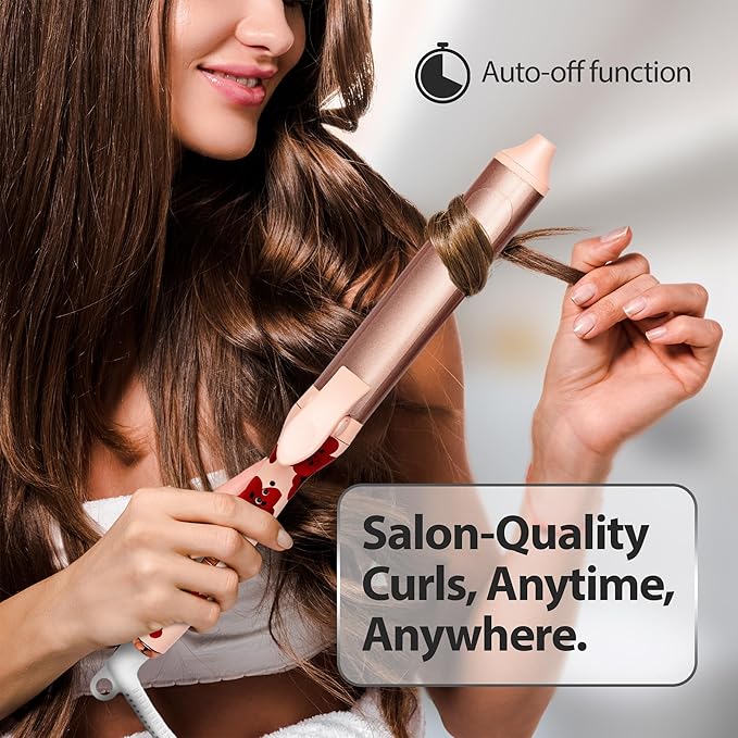 Savage Hair Curler Professional Curling Wand for Women Kyoto Design 1” inch Ceramic Plated Barrel PTC Heating Element 5 Temperature Settings 266° - 410° Auto Off 360° Swivel 9’ Foot ALCI Cord