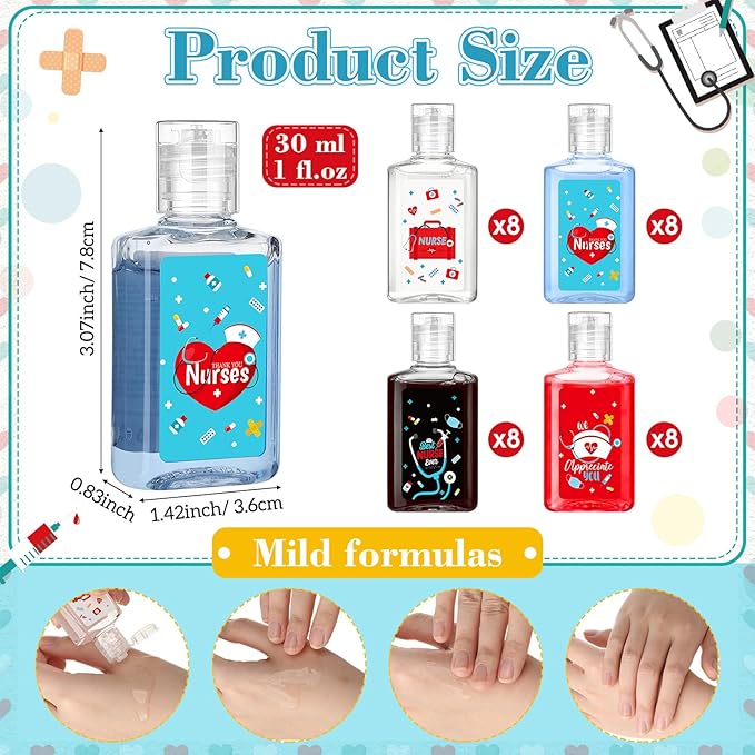Capoda 32 Pcs Nurse Hand Soap Bulk Travel Size Scented Hand Sanitizer 1 Fl oz Thank You Appreciation Gifts for Teacher Nurses Gift Office Party Favors Care Package Supplies
