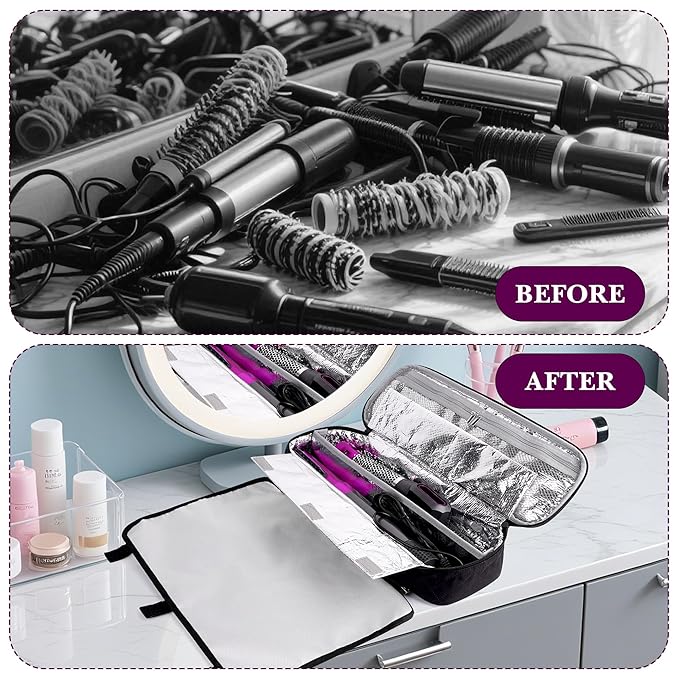 Linkidea Curling Iron Storage Bag Travel Hair Tools Organizer with Compartment Compact Portable Hair Accessories Case Flex Style heat resistant Carrying Pouch for Outdoor Use Black