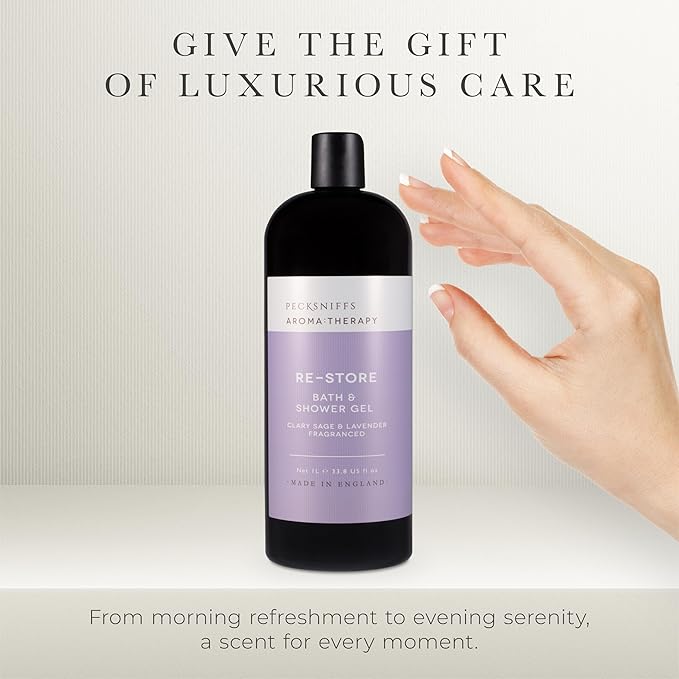 Pecksniff's Aroma:Therapy Re-Store Shower Gel – Luxurious Moisturizing Bath &amp Body Cleanser 1000 ml/33.8 fl oz Bottle