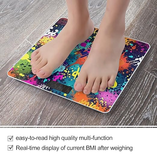 Colorful Spray Pattern Scale for Body Weight Anti-Slip Sturdy Tempered Glass Weighing Machine Highly Digital Accurate Bright LCD Bathroom Scale for Household Gift