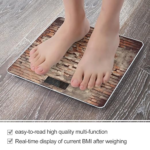 Ancient Worn Brick Wall Scale for Body Weight Precision Bathroom Weighing Scales with Back Lit LCD Display Sturdy Tempered Glass Body Weight Scales Digital Bathroom Scale 400lb