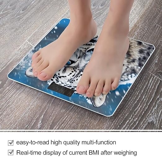Blue Eyed Snow Leopard Weight Scale Large Bathroom Scales Digital Weight with Bright LED Display Non Slip Automatic Weighing Scale Fashion Weighing Machine for Body