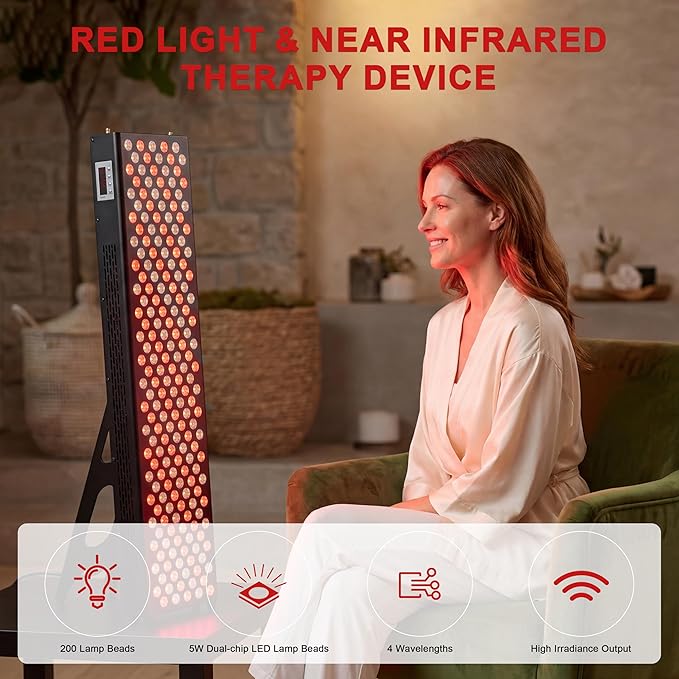 Elitzia 1000W Red Light Personal Tower Device Red &amp Near-Infrared 650nm &amp 850nm for Full Body Face Standing Salon SPA Home Use Pain Relief Skin Rejuvenation Muscle Recovery &amp Skin Vitality