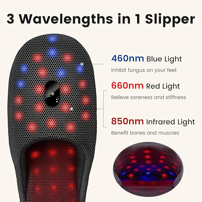 Scienlodic Rechargeable Red Light Therapy for Feet - Red and Blue Light Therapy Device at Home - 460nm &amp 660nm &amp 850nm with Pulse Mode for Feet Healthy- 2pcs (Black)
