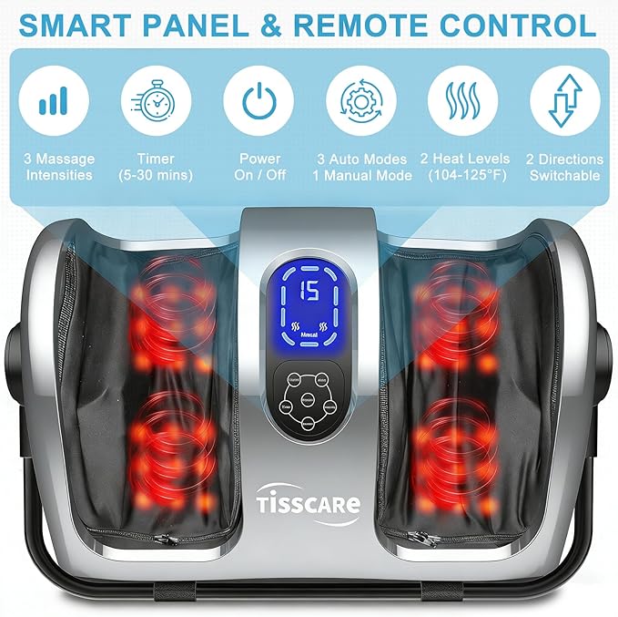 TISSCARE Shiatsu Foot Massager with Heat: FSA Eligible HSA Foot Massager for Neuropathy Plantar Fasciitis and Pain Relief-Massage Feet/Leg/Calf/Ankle at Home/Office Gifts for Women and Men(Gray)