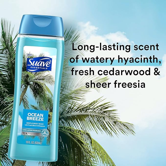 Suave Moisturizing Body Wash with Ocean Breeze Scent and Vitamin E Extract No Parabens No Phtahaltes 18 Oz Pack of 6