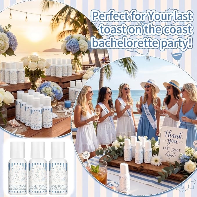 Demissle 20 Pcs Last Toast on The Coast Bachelorette Party Favor Summer Mini Sunscreen Travel Size Bulk 1 oz Spf 30 Blue White Sunscreen Lotion for Beach Bachelorette Wedding Bridal Shower Party Favor