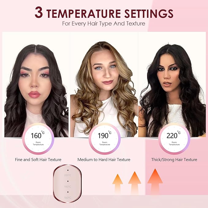 2PCS Automatic Curling Iron 1 Inch with 3 Temps Rotating Curling Iron 2-Way Rotation Hair Curler Ionic Ceramic Coating Anti-Scald &amp Tangle Auto Shut-Off for Hair Styling (Pink) (Pink*2PCS)