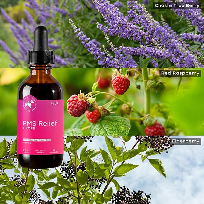 Mountain Meadow Herbs PMS Relief Drops | Liquid Herbal Supplement for Menstrual Period Discomfort | Hormonal Support for PMS Cramps Mood Swings &amp Acne with Chaste Tree Berry (Vitex) &amp Wild Ya