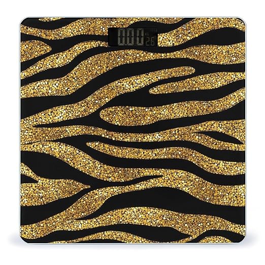 Women's Fashion Automatic Switch Digital Bathroom Weighing Scale Smart Scale Gold Glitter Animal Skin Tiger Stripes Print