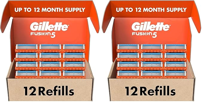 Gillette Fusion5 Mens Razor Blade RefillsLubrastrip for a More Comfortable Shave12 Count (Pack of 2)