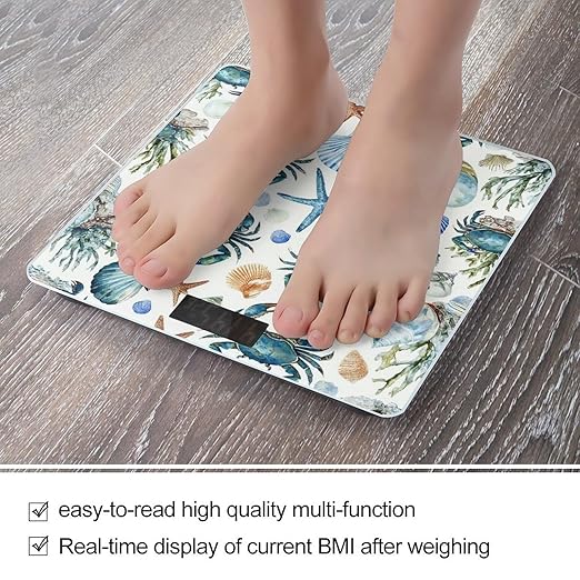 Energy Saving Scale Bathroom Weighing Scale Smart Scale for Body Weight Digital Under Sea Ocean Starfish Shell Coral Crab Watercolor