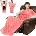 Fleece Lightweight Foot Pocket Blanket with Marsupial Pocket - Dorm Gifts - TV Throw - Plush Throw for Mom - Girl Gamer Gifts - Lap Gamer Blanket (Fleece Powder Pink)
