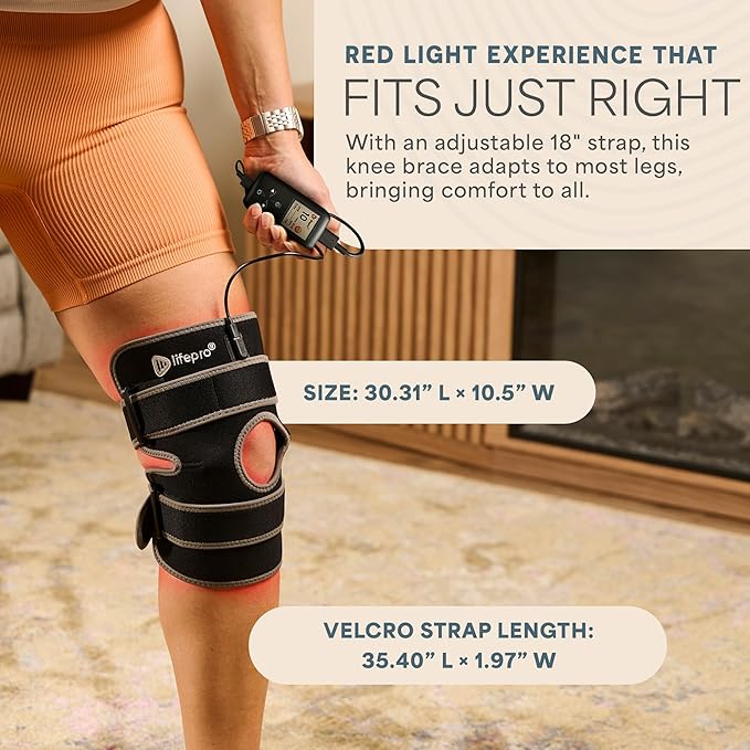 LifePro - Red Light Therapy for Knee Brace – Portable Knee Massager with 660nm Red &amp 850nm Infrared LEDs - Vibration &amp Pulsed Modes - Biorecover Rechargeable Light Therapy Device for Joint Wel