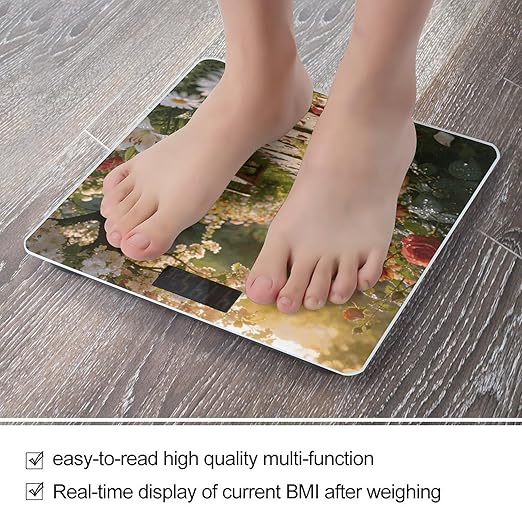 Floral Garden Weight ScaleClear LED Display Bathroom Digital Weighing ScaleTempered Glass Digital Bathroom Scale for Body Weight Capacity Up to 400 Lbs