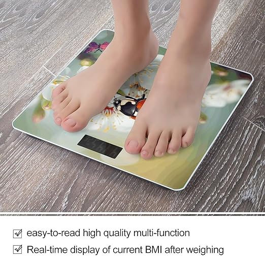 Digital Bathroom Scale for Body Weight Scale with Bright LCD Display High Accuracy Step-On Technology Auto On/Off Butterfly Ladybug Flower Digital Scales 400 Lbs /180kg