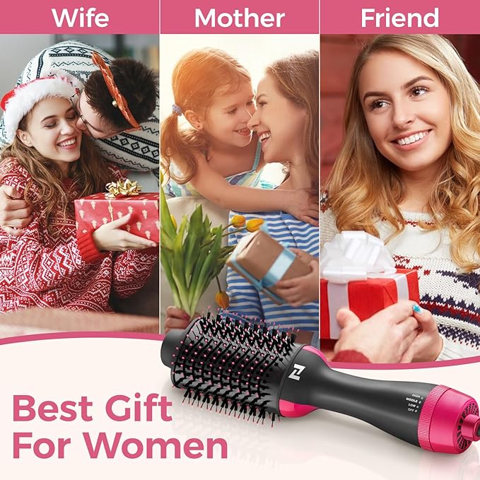 Nurifi Hair Dryer Brush Blow Dryer Brush in One 4 in 1 Hair Dryer and Styler Volumizer with Negative Ion Hot Air Brush Hair Straightener Curling Brush Oval Shape