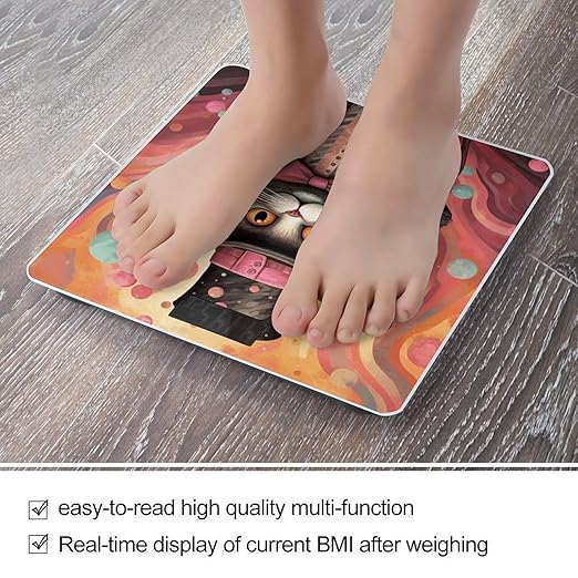 Cat Holding A Cane Scale for Body Weight Precision Bathroom Weighing Scales with Back Lit LCD Display Sturdy Tempered Glass Body Weight Scales Digital Bathroom Scale 400lb