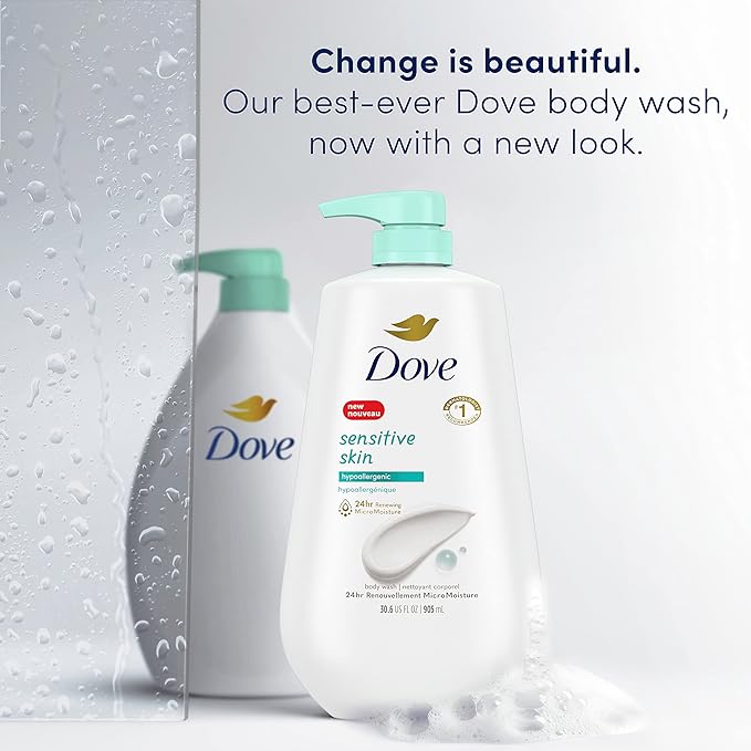 Dove Sensitive Skin Body Wash 30.6 fl oz (Pack of 3) Shea Butter Beauty Bar 3.75 oz 8 Bars