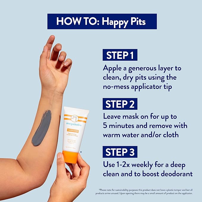Megababe Underarm 2-Piece Bundle - Rosy Pits Daily Deodorant 2.6 oz &amp Happy Pits Underarm Mask 3 fl oz | Odor Protection Aluminum Free