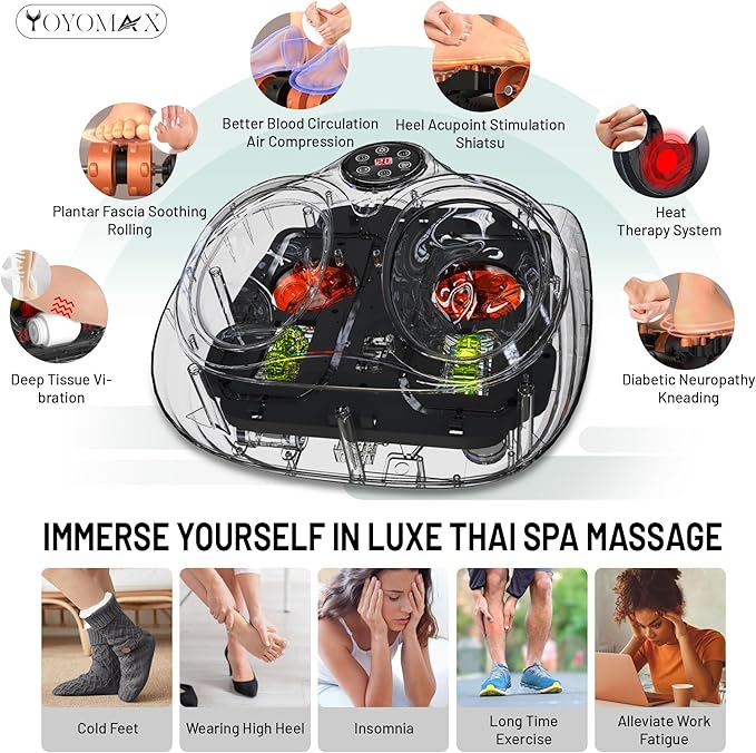 yoyomax Shiatsu Foot Massager with Heat - Deep Kneading for Circulation &amp Feet Relief - Fits Up to Men's Size 13 - Ideal for Relaxation Gift for Parents - Light Gray