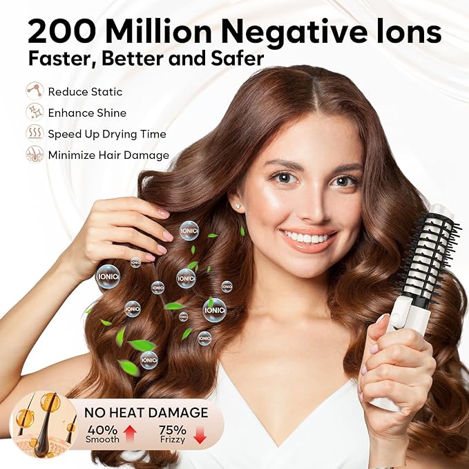 Cordless Curling Iron Brush Mini Travel Hot Straightener Comb Curl Brush Rechargeable 4 Temps Cordless Wand Blush with 200 Million Negative Ions for Curls Straightening Styling (White)