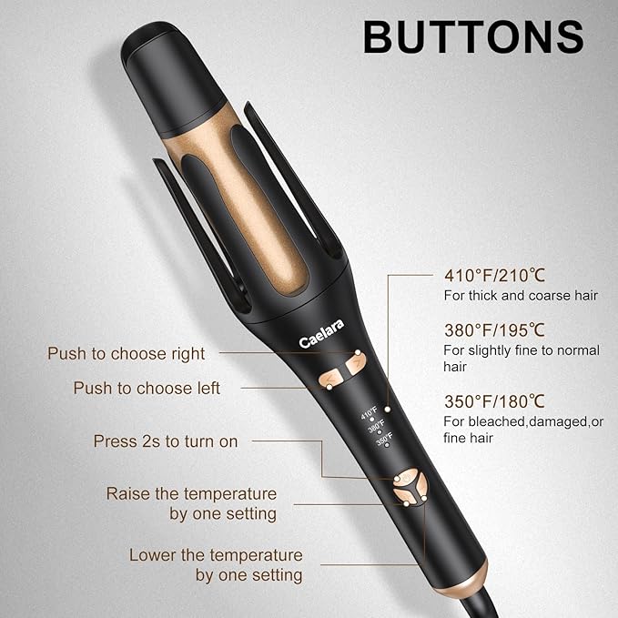 Automatic Curling Iron Beach Waves Curling Wand Portable Hair Curler3 Temperatures Fast Heating 2-Way Rotation Anti-Scald Anti-Tangle Rotating 30 Million Ionic Ceramic Coating (Black)