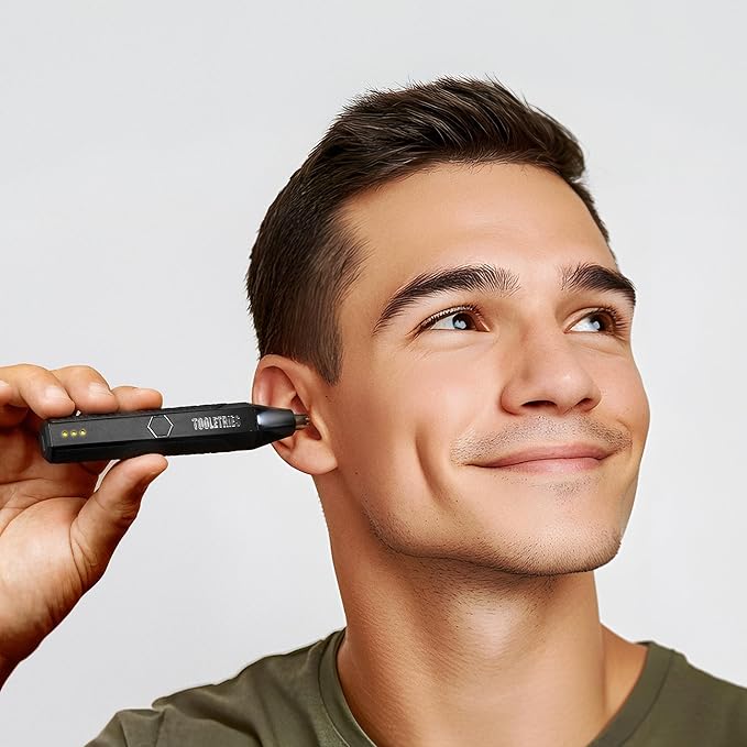 TOOLETRIES The Ranger - Electric Nose &amp Ear Hair Trimmer for Men Wet/Dry Nose Clippers with Stainless Steel Blades Waterproof Rechargeable Li-Ion Battery LED Spotlight Travel Lock - Black