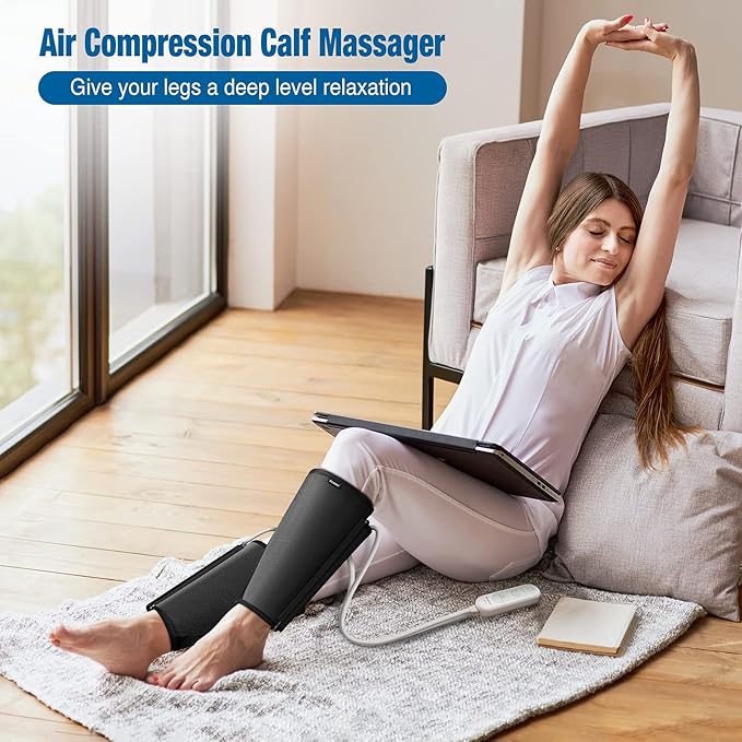 FIT KING Calf Massager for Circulation and Muscle Recovery Air Compression Device for Calves Relives Muscle Soreness and Swelling Pain Helpful for Edema and RLS