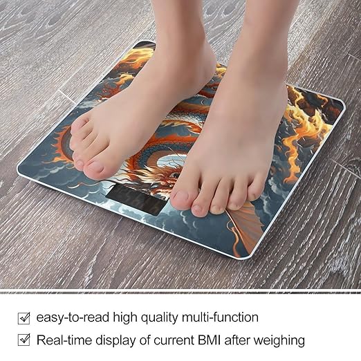 Fire Chinese Dragon Scale for Body Weight Digital Bathroom Scale Toughened Glass High Precision Scales for Body Weight with Large LCD Backlight Display Weight Scales