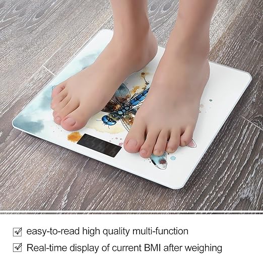 Watercolour Dragonfly Bathroom Scale Rounded Smart Scale for Body Weight Automatic Power On/Off Weight Scales Accurate Bathroom Digital Scales for Pet Home Bedroom Kitchen