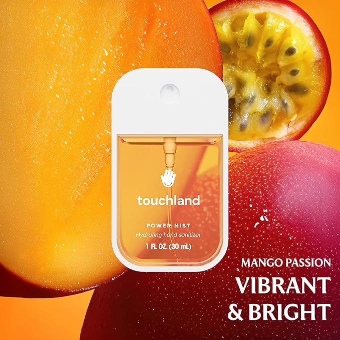 Touchland Hydrating Hand Sanitizer Spray – Juicy 5 Set (Citrus Grove Berry Bliss Wild Watermelon Peach Mango Passion) – 5 x 1 FL OZ Travel Size Mists
