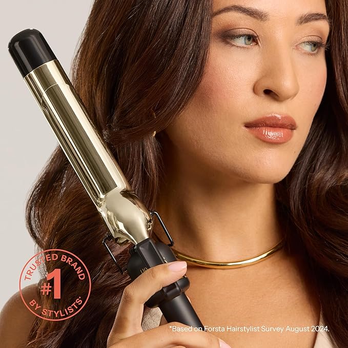HOT Tools 24K Gold Professional 1/2 Extended Barrel Curling Iron with Clamp for Super Tight Curls - 24K Gold Technology for Long-Lasting Results &amp Longer Barrel for Easy Styling