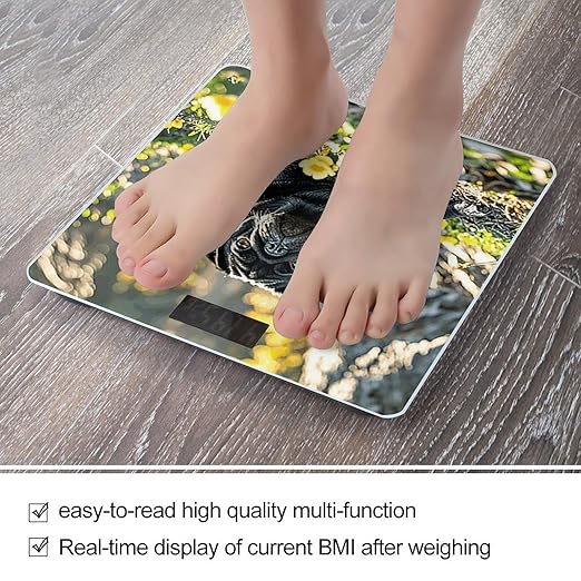 Cute Black Pug Dog Weight Scale Large Digital Bathroom Scales with Bright LED Display Non Slip Digital Scale and Step On Fashion Weighing Machine for Body