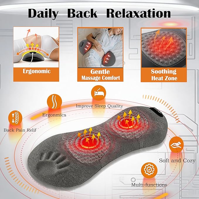 3 in 1 Lumbar Massage Pillow with Heat Deep Kneading Back Massager for Pain Relief Ergonomic Lumbar Support Cushion