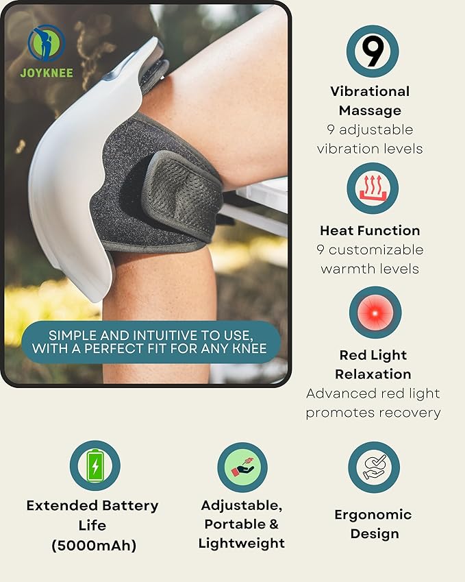 Cordless Knee Massager with Heat &amp Red Light Therapy – Adjustable Heat &amp Vibration – Lightweight Portable &amp Multi-Use for Knees Shoulders &amp Elbows – Relaxing and Comfortable Design