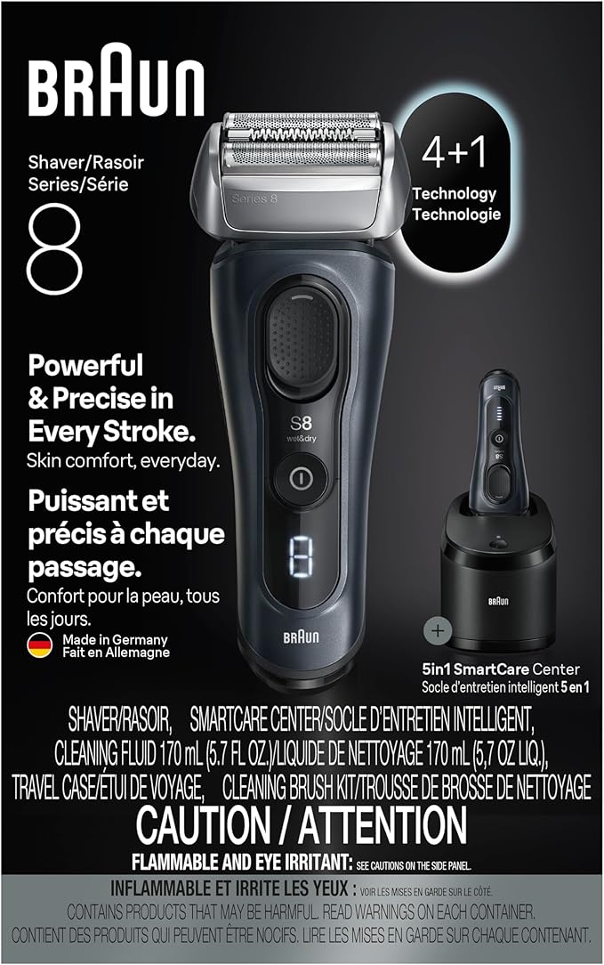 Braun Series 8 8560cc Electric Razor for Men 4+1 Shaving Elements &amp Precision Long Hair Trimmer 5in1 SmartCare Center Close &amp Gentle Even on Dense Beards Wet &amp Dry Electric Razor 60mi
