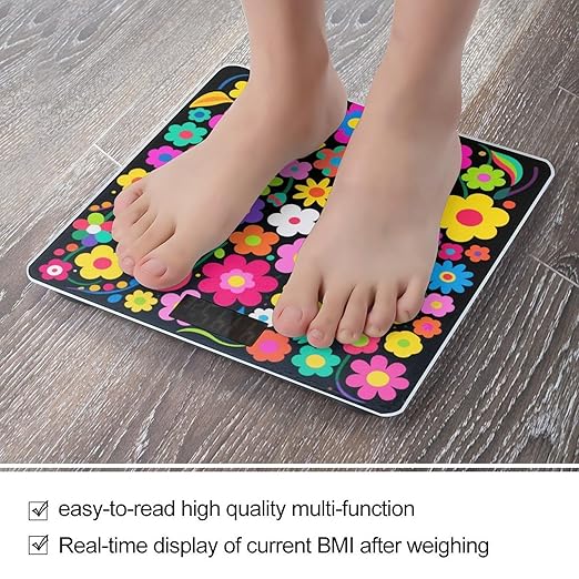Abstract Flower Pattern Scale for Body Weight Sturdy Tempered Glass Weighing Scales with LCD Display Accurate Digital Bathroom Scale Convenient Body Fat Smart Scales Easy Read
