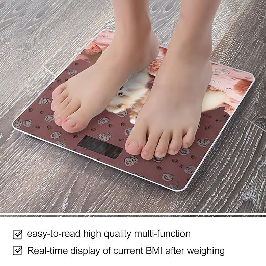 Pomeranians Puppies and Point Scale for Body Weight Sturdy Tempered Glass Weighing Scales with LCD Display Accurate Digital Bathroom Scale Convenient Body Fat Smart Scales Easy Read