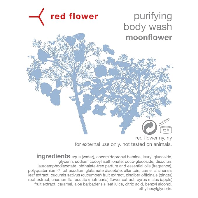 Red Flower Moonflower Purifying Body Wash – Cleanse &amp Hydrate Botanical Shower Gel with Organic Fruit &amp Leaf Extracts for Hydrated Radiant Skin (10 oz)