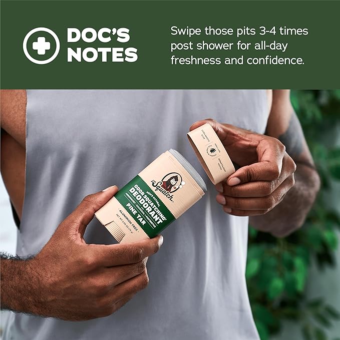 Dr. Squatch Natural Men’s Deodorant – Aluminum Free Natural Deodorant Men with Charcoal &amp Postbiotics for 72-Hour Odor Protection – Pine Tar + Birchwood Breeze 2.65oz Stick (2-Pack)