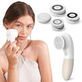 Vanity Planet Raedia Facial Cleansing Brush - Electric Facial Cleansing Brush with 4 Exfoliating Brush Heads - Waterproof Handheld Lightweight for Face Scrubber and Exfoliating Face - Warm Grey