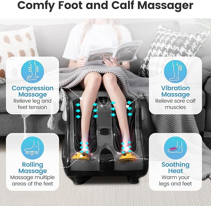 Giantex Foot and Calf Massager with Heat - Shiatsu Foot Massager Machine with Vibration Deep Kneading 3-Level Intensity Modes Electric Foot Massager for Tired Feet Leg Calf Pain Relief (Grey)
