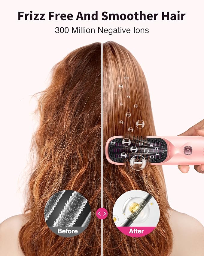 Cordless Hair Straightener - Portable Hot Hair Comb for Travel - 45s Fast Heating - 300 Million Negative Ions for Frizz-Free Gift for Women10000mAh