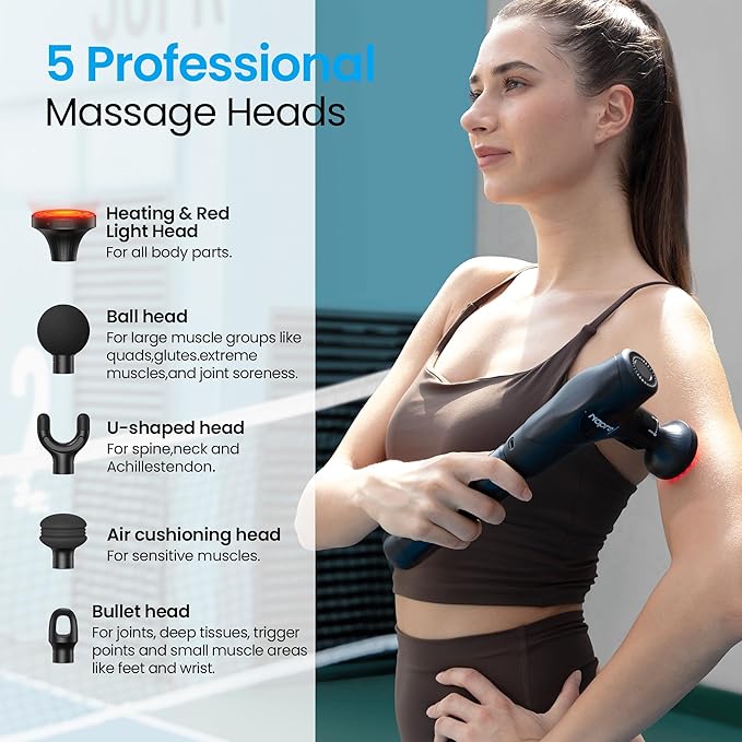 NAPRE 3-in-1 Detachable Massage Gun with HeatMini Massage Gun Deep Tissue with Extension HandlePortable Handheld Percussion Muscle Massager for Back/Neck/BodySmall &amp Quiet5 Heads