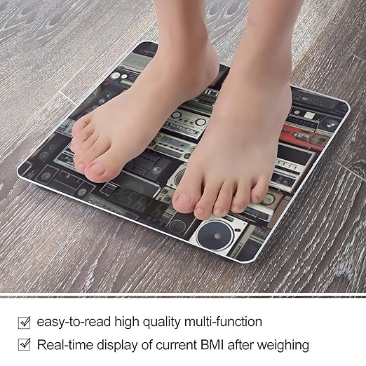 Vintage Wall of Radio Boombox Bathroom Scale Large LCD Backlight Display Digital Scale Rounded Corners Body Scales Automatic Power On/Off Bathroom Scales for Home Bedrooms