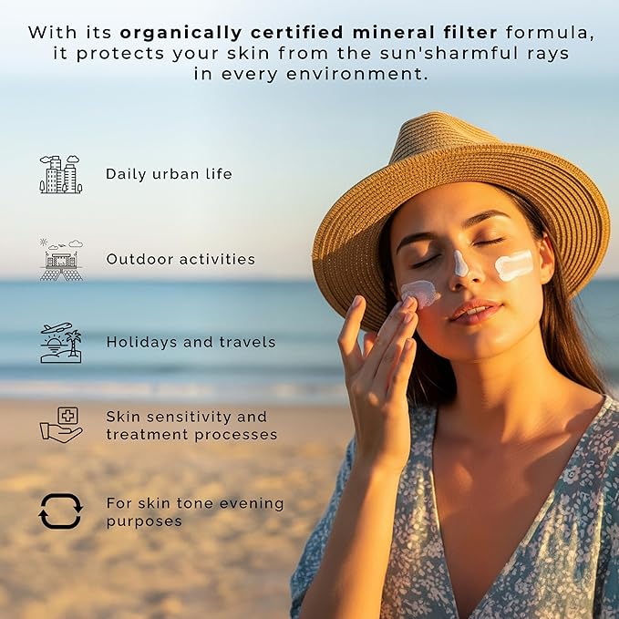 Aliye’s Organic Sunscreen SPF 50+ | Ecocert Cosmos Certified | 100% Mineral &amp Vegan Sun Protection | Safe for Sensitive Skin | 50ml (White)