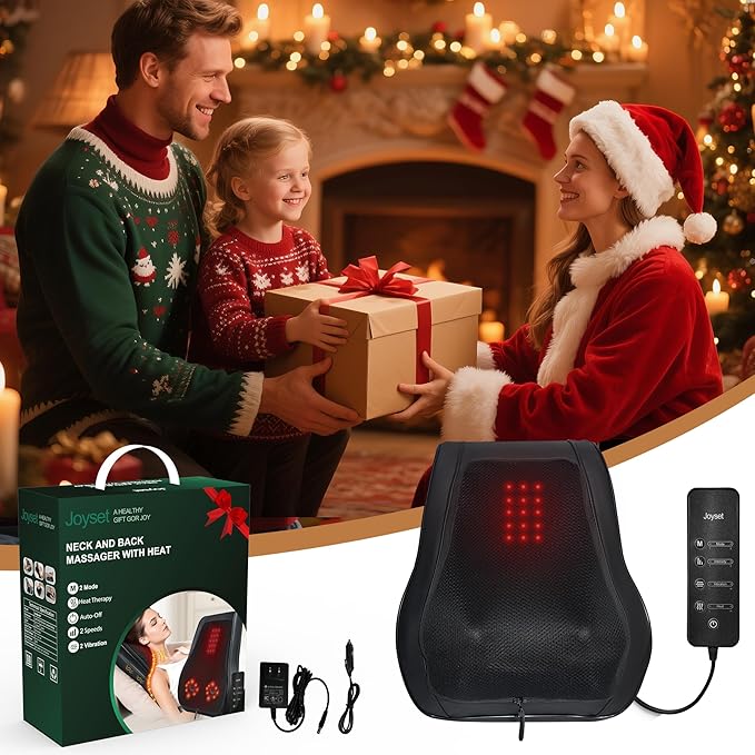 Joyset Back Massager with HeatNeck Massager for Back Pain Deep Tissue4D Kneading Shiatsu Lower Back Massage Pillow for Neck Shoulder LegsGifts for MomDadWomenMen